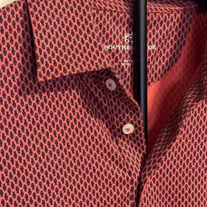 Southern Tide Ryder Bait Polo Men’s L Coral/Red Fish Print Performance Stretch
